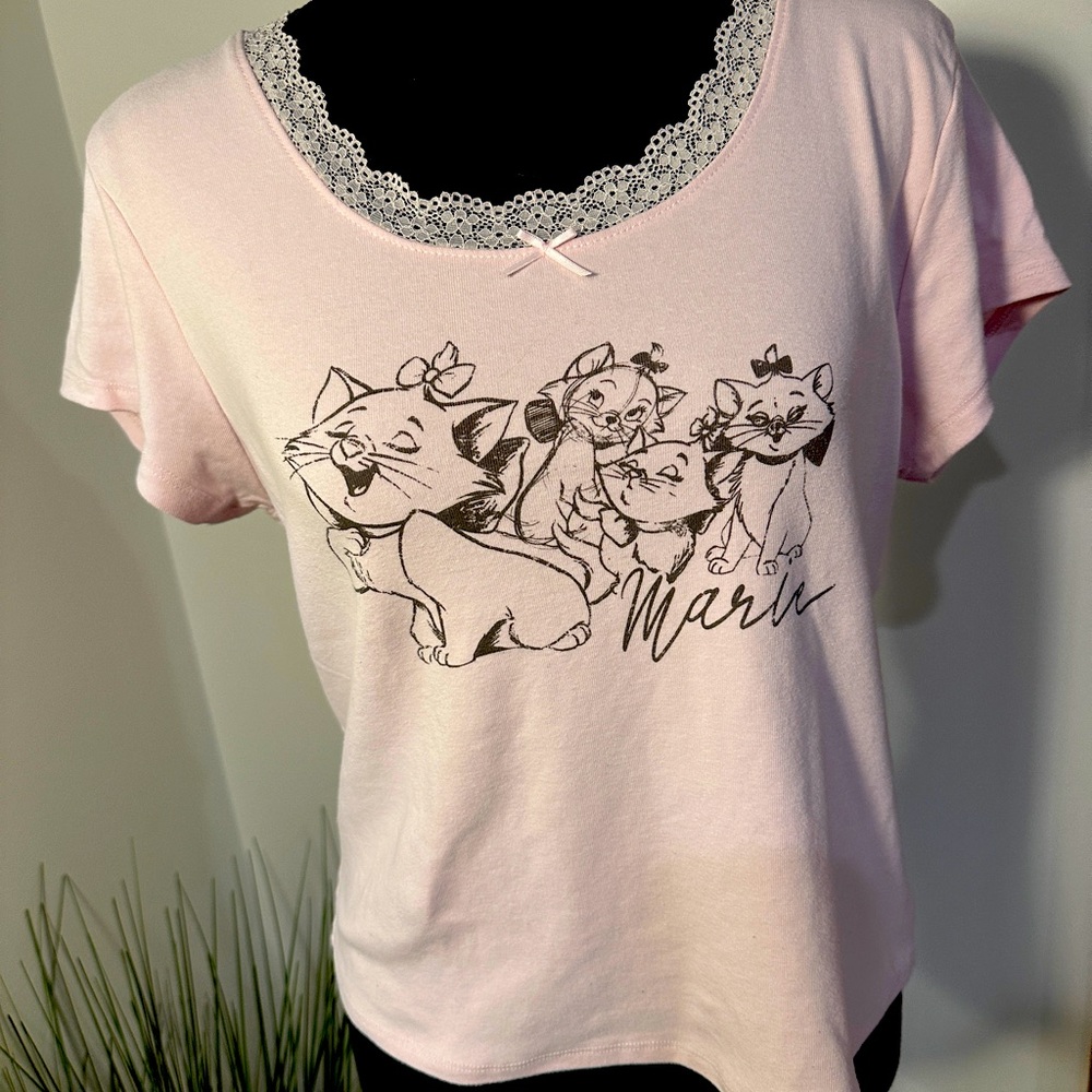 Disney The Aristocrats Pink Graphic Tee with Lace Trim